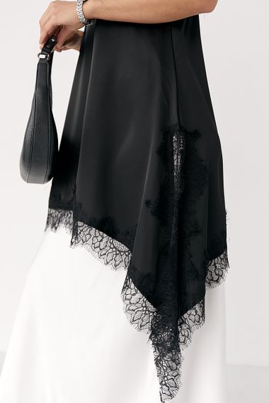 Сатинова майка з мереживом - чорний цвет, ONE SIZE (є розміри) | Зображення 3