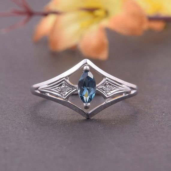 Кольцо из белого золота с топазом London Blue 16 | Зображення 2