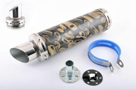 Глушник (тюнінг) 300*90mm, креп. Ø48 mm (неіржавка шкіра, зміїна шкіра, прямоток, тип:3)