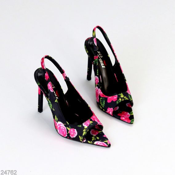 Элегантные цветочные сатиновые черные босоножки на шпильке 38
