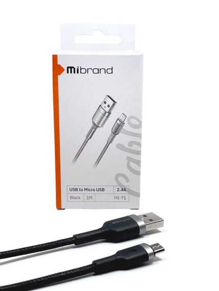 Кабель Mibrand MI-71 Metal Braided Cable USB for Micro 2.4A 1m Black | Зображення 3