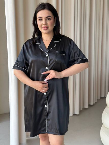 Чорна шовкова сорочка на ґудзиках PLUS SIZE | Зображення 9