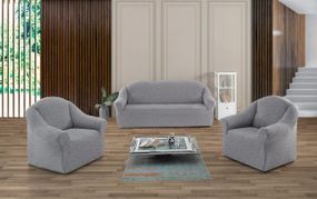 Жаккардовый чехол на диван + 2 кресла Stone без юбки светло-серый