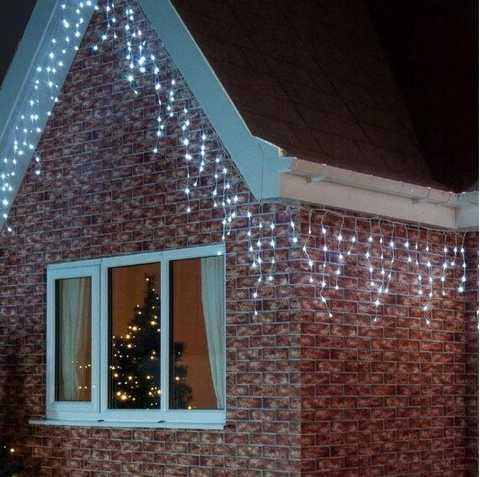 Холодный белый Новогодняя праздничная гирлянда бахрома 120 Led прозрачный провод 3х0.5 м