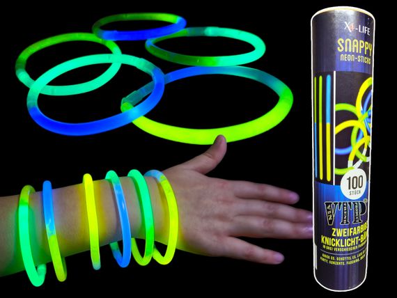 Неонові браслети-палички Snappy neon-sticks двоколірні що світяться 100 шт