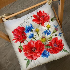 Подушка на стул с завязками Маки, ромашки и васильки 40x40x4 см (PZ_22U009)