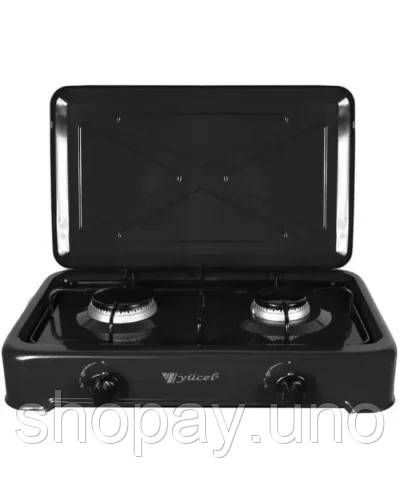 Газовая настольная плита на 2 конфорки YUCEL O-200-LPG-BLACK • Двухконфорочная плита для дома, дачи, кухни и приготовления пищи