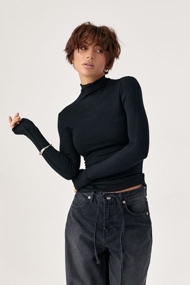 Базовий тонкий гольф з горловиною-стійкою - чорний цвет, M (є розміри) | Зображення 4