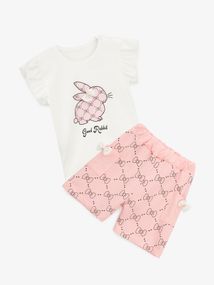 Костюм футболка+шорти для дівчинки Mini Papi 2654 74 см Рожевий shop (2000999604126)