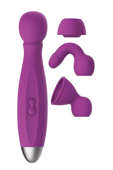 Вібратор вібромасажер секс-іграшка Dream Toys Queenpin Purple — 3 насадки, 9 режимів, USB-заряджання | Зображення 1