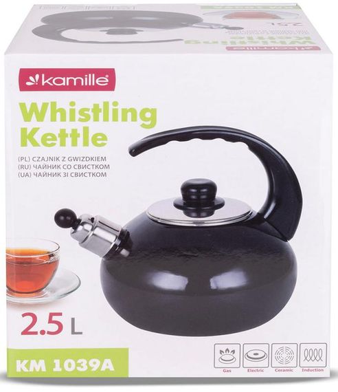 Чайник емальований Kamille "Boiling Water" 2.5л зі свистком, чорний глянець | Зображення 7