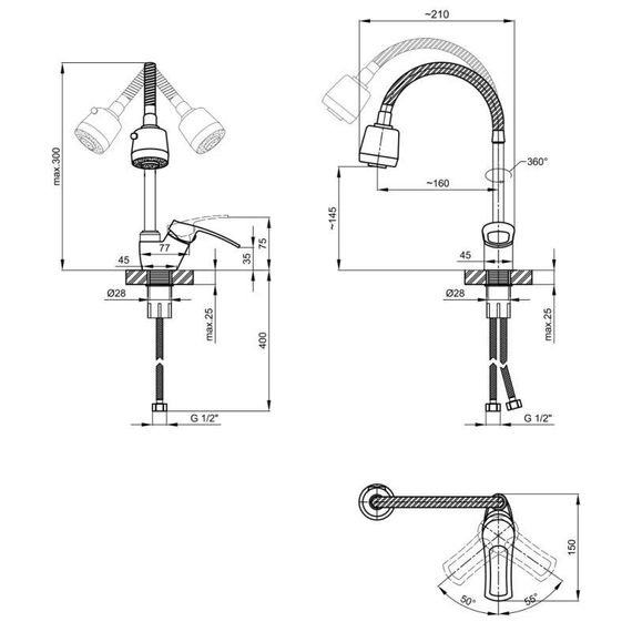 Змішувач для кухні Lidz Agata 008F4 з гнучким виливом (k40) LDAGA008F4CRM35126 Chrome | Зображення 1