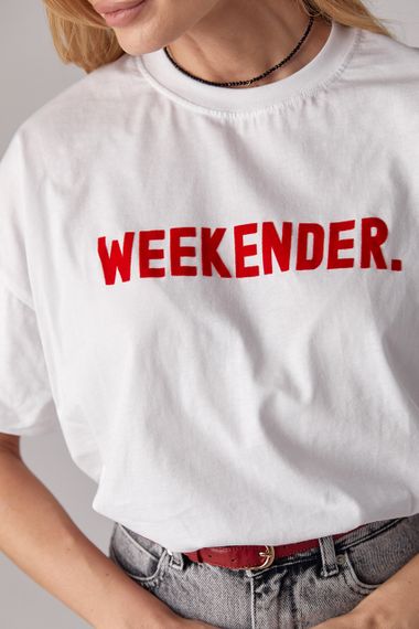 Трикотажная футболка с надписью Weekender - белый с красным цвет, S (есть размеры) | Зображення 3