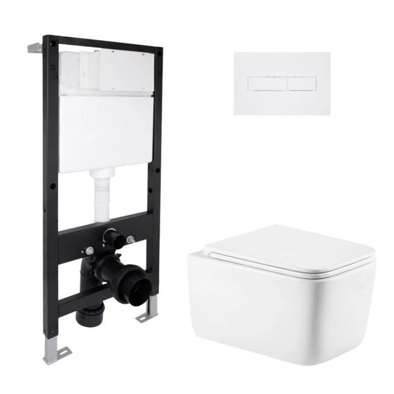 Готовое решение Qtap для ванной комнаты: подвесной унитаз Gemini Ultra Quiet 520x360x350 + комплект инсталляции Standard (линейная
