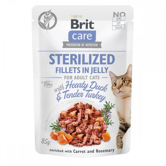 Корм вологий Brit Care Fillets in Jelly Hearty Duck and Turkey Sterilized д/стерилізованих котів філе в желе з качкою та інд