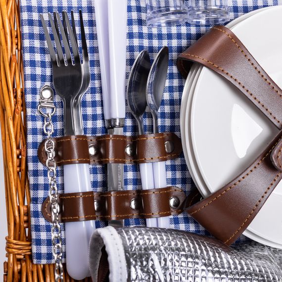 Кошик плетений для пікніка з посудом на 4 персони 42х28х20 см набір посуду туристичний для кемпінгу | Зображення 5