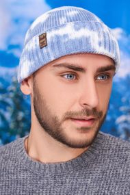 Короткая мужская шапка в расцветке тай-дай синий