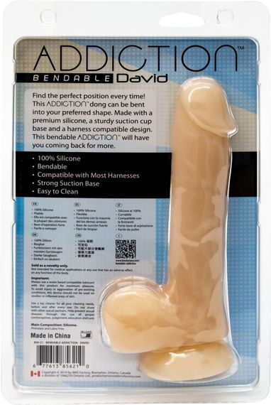 Фалоімітатор із пам’яттю форми, на присосці ADDICTION — DAVID 8″ Silicone Dong, віброкуля в подаруно | Зображення 4