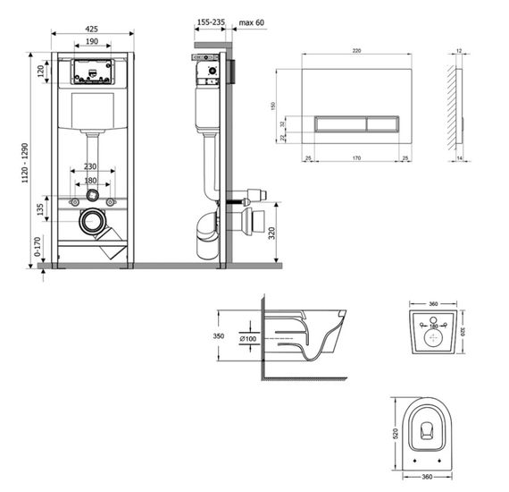 Набір Qtap Nest 4 в 1 підвісний унітаз Swan Ultra Quiet 520x360x320 + комплект інсталяції QT16335180W48182 | Зображення 1