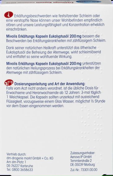 Капсули евкаліптової олії "Mivolis" при застуді для відхаркування слизу та очищення дихальних шляхів, 60 шт., Німеччина | Зображення 2