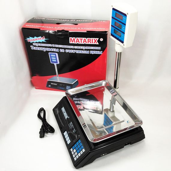 Ваги товарні Matarix MX-411+ на 50 кг, Ваги торговельні з табло, Ваги торговельні настільні зі стійкою | Зображення 1