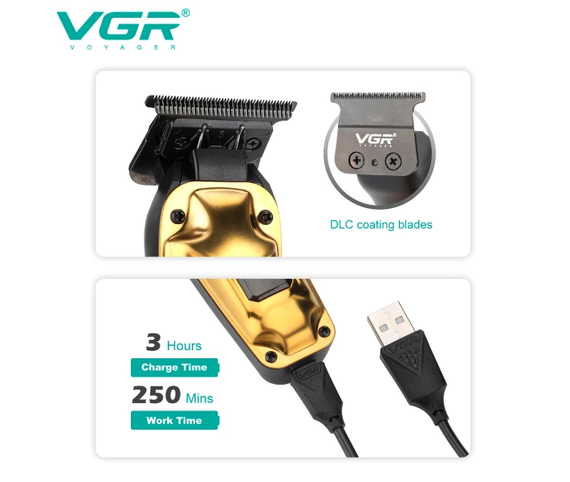 Аккумуляторная машинка для стрижки VGR V-904 GOLD, 4 насадки, 2000 mAh, LED дисплей | Зображення 3
