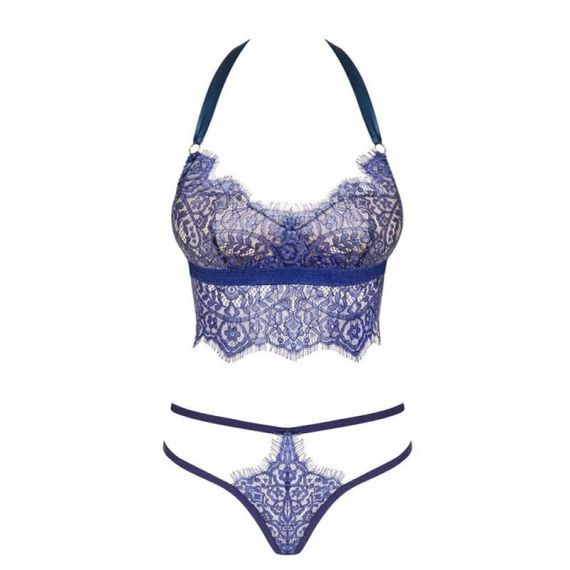 Комплект білизни Obsessive FLOWLACE з квітковим мереживом, синій, L/XL Sex Aura | Зображення 4