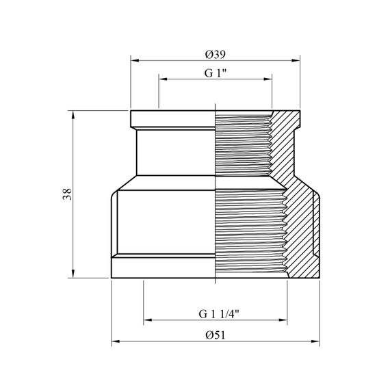 Муфта перехідна посилена LexLine 1 1/4"х1" ВВ латунна УК0393-В | Зображення 1