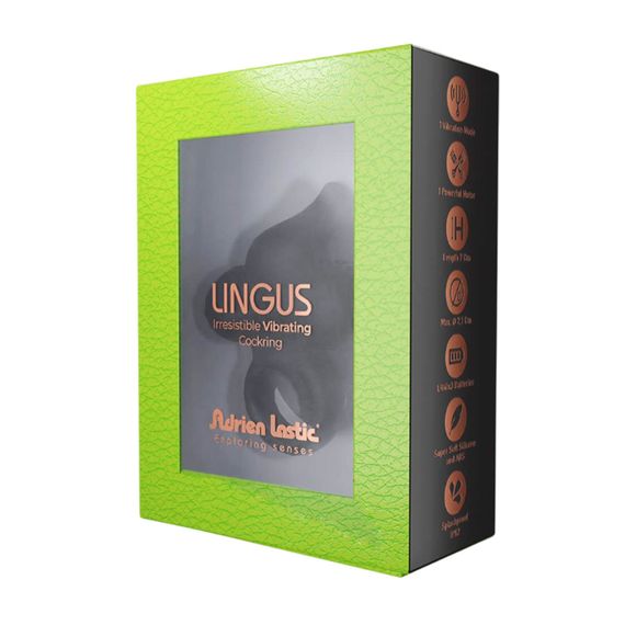 Ерекційне віброкільце Adrien Lastic Lingus Black з язичком і щіточкою для стимуляції клітора | Зображення 2
