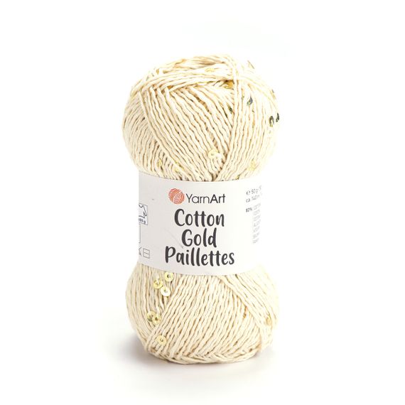 Yarnart COTTON GOLD PAILLETTES № 7103 Коттон Голд Пайетка бежевий Пряжа хлопок с пайеткой, нитки для вязания