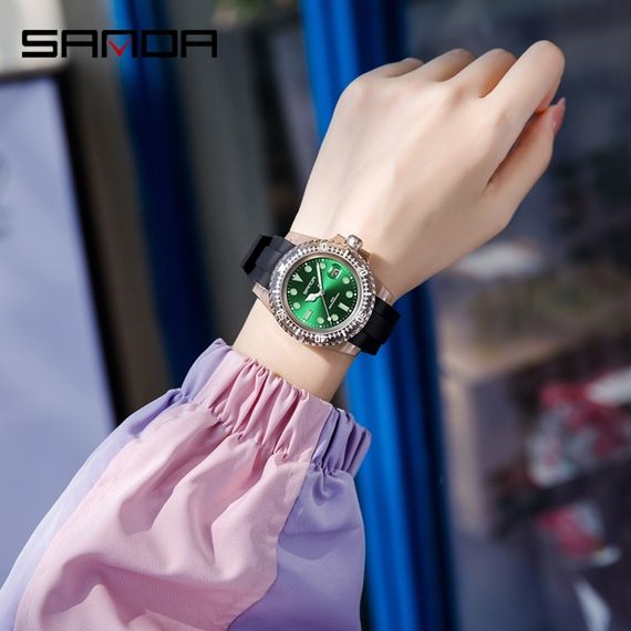 Жіночий годинник Sanda 9007 Black-Green | Зображення 3