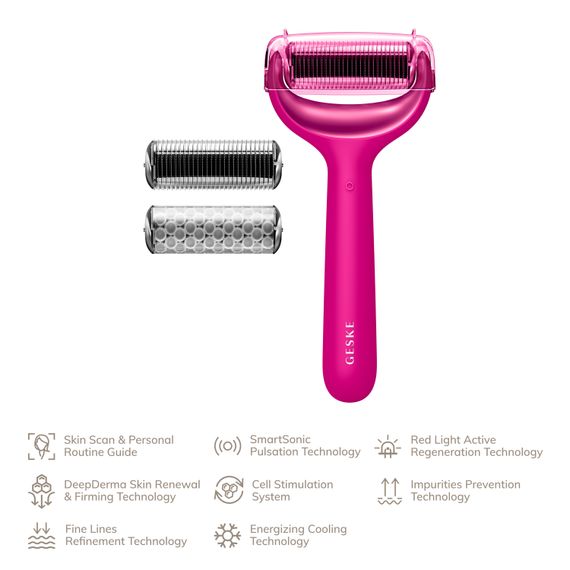 Електронний ролер для обличчя та тіла з мікроголками GESKE MicroNeedle Face&Body Roller 8в1 magenta | Зображення 1