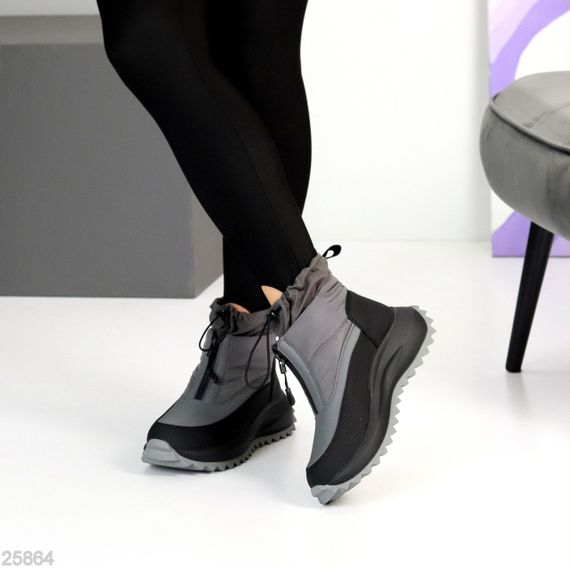 Спортивные серые ботинки дутики водонепроницаемые с фиксатором | Зображення 4