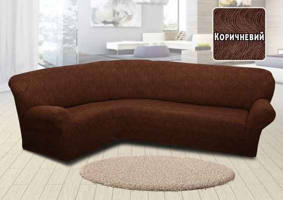 Жакардовий чохол на кутовий диван Volna без спідниці Коричневий