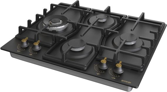 Варильна поверхня Gorenje GW6D42CLB/газова/газконтроль/ електрозапалювання/чавунна решітка/конфорка Wok/чорна (GW6D42CLB) | Зображення 2