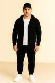 Костюм демісезонний (весна/осінь) з кепкою – худі на блискавці / zip hoodie + штани чорні + футболка біла