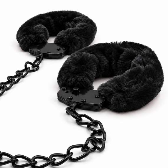 Наручники-поножі WOW Fetish металеві з чорним хутром та ланцюжком довжиною 45 см Sex Aura | Зображення 3