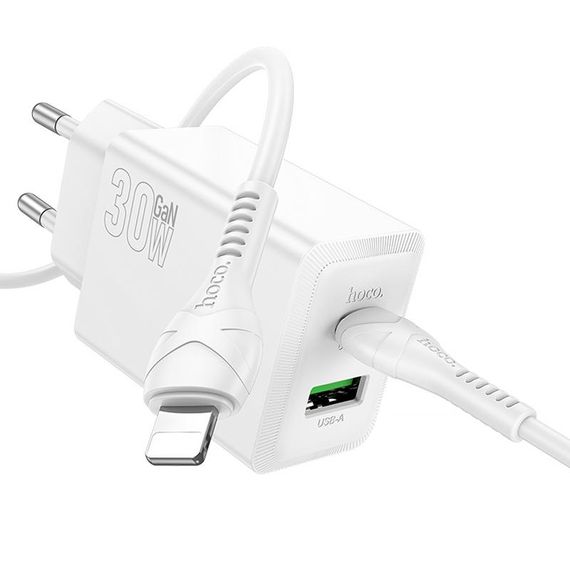 МЗП Hoco N71 Nuevo PD30W+QC3.0 (1USB-A/1C) + кабель Type-C to Lightning White | Зображення 1