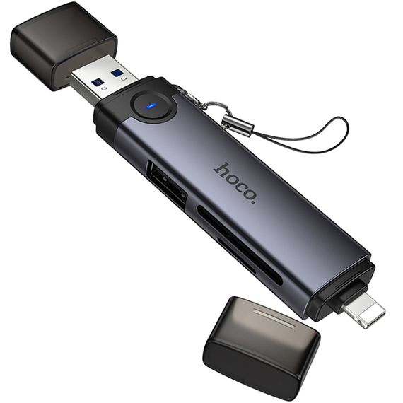 Картридер Hoco HB56A Victory 5in1 Lightning/USB2.0 to SD/TF3.0 + USB 2.0 Metal gray | Зображення 2
