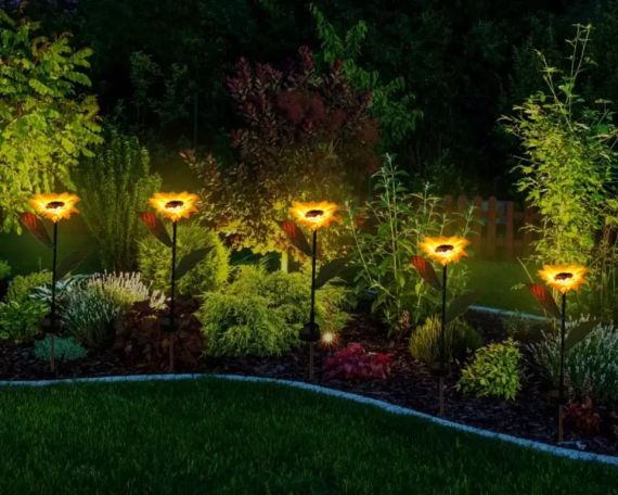 Садовый светильник на солнечной батарее Подсолнечник, 75 см, Теплый белый / Газонный светодиодный фонарь | Зображення 3