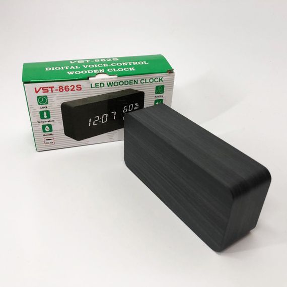 Электронные настольные часы VST-862S-4 черные с зеленой подсветкой, с датчиками температуры и влажности | Зображення 6