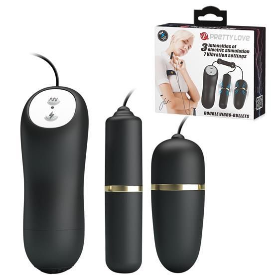 Віброяйце з вібропулею - Pretty Love Electric Stimulation Double Vibro-Bullets Black Sex Aura