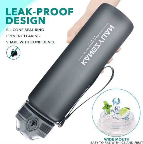 Бутылка KANGZYUAN 500 мл - Черная Tritan BPA-free, ударопрочная, спортивная с герметичной крышкой | Зображення 2