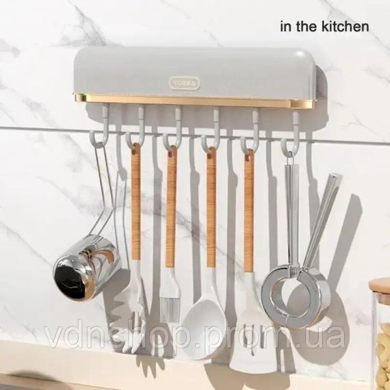 Клейка вішалка з гачками, утримувач для посуду з 6 гачками Plastic hook | Зображення 1