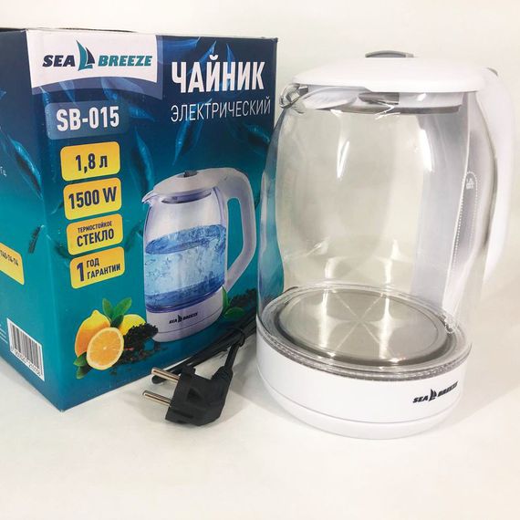 Электрочайник стеклянный Sea Breeze SB-015, 1.8 л, 1850 Вт, с подсветкой | Зображення 7