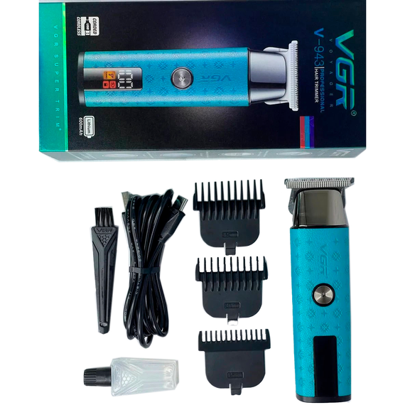 Триммер для стрижки аккумуляторный VGR V-943 BLUE, 3 насадки, LED дисплей | Зображення 2