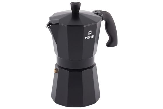 Кофеварка гейзерная алюминиевая Vinzer Moka Nero 50394, на 3 чашки, для дома и офиса | Зображення 1