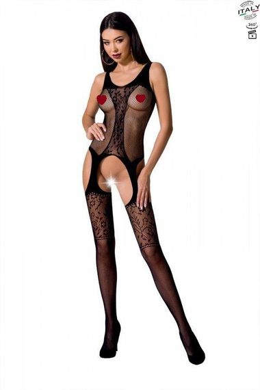 Бодістокінг з імітацією панчіх і ажурною вставкою Passion BS072 black sexstyle