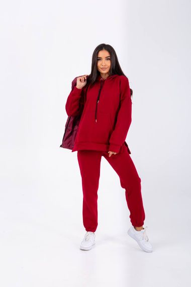 Женский очень теплый спортивный костюм тройка с жилетом NB23027 цвет красный, размер 54/56 | Зображення 3