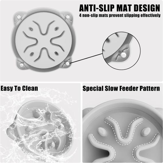 Миска для повільного годування для маленьких собак і котів TOKAYIFE S, сіра 16.3 см, миска-лабіринт нековзна | Зображення 2
